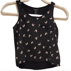 2/$18 Forever 21 Girls Swan Tank Top Black Pink Gray Racerback Tee Shirt S